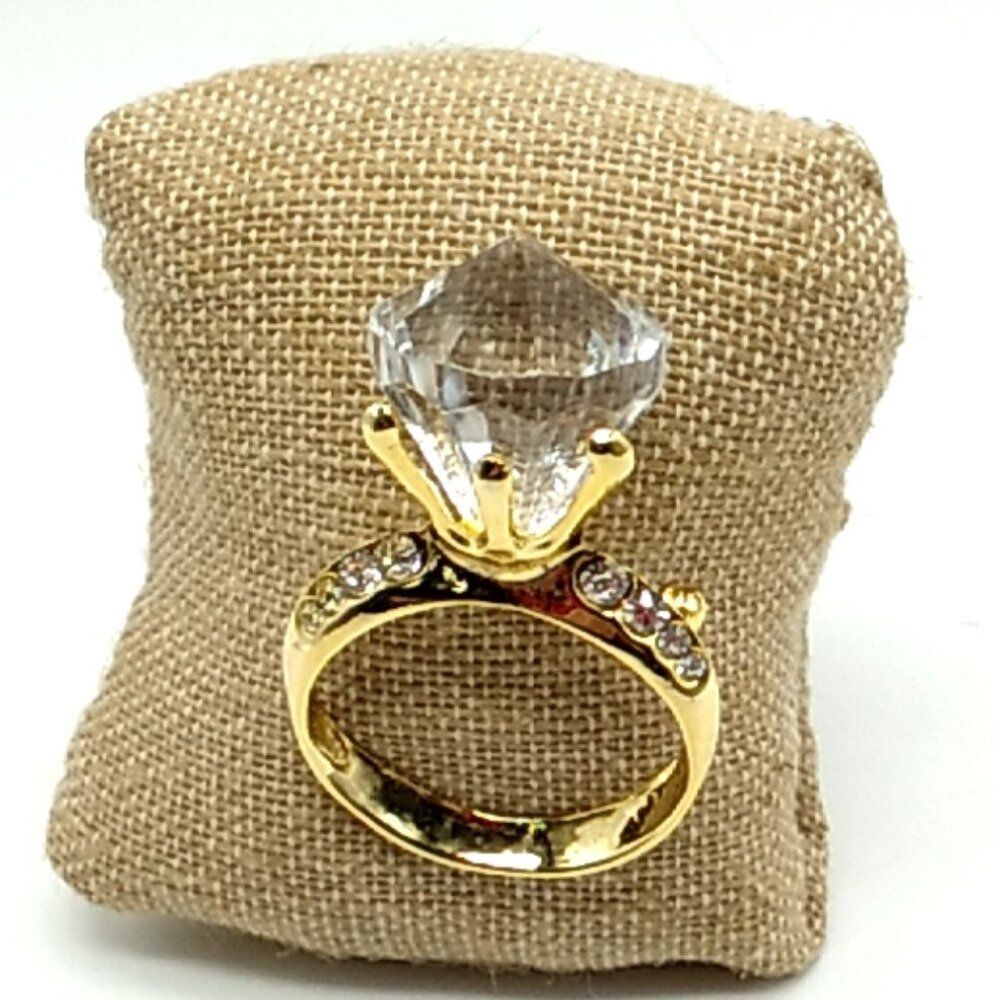 Vintage Brooch Large Faceted Crystal Engagement Ring Smaller Accent Crystals Pin